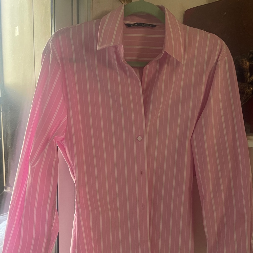 Zara baby pink stripped button down